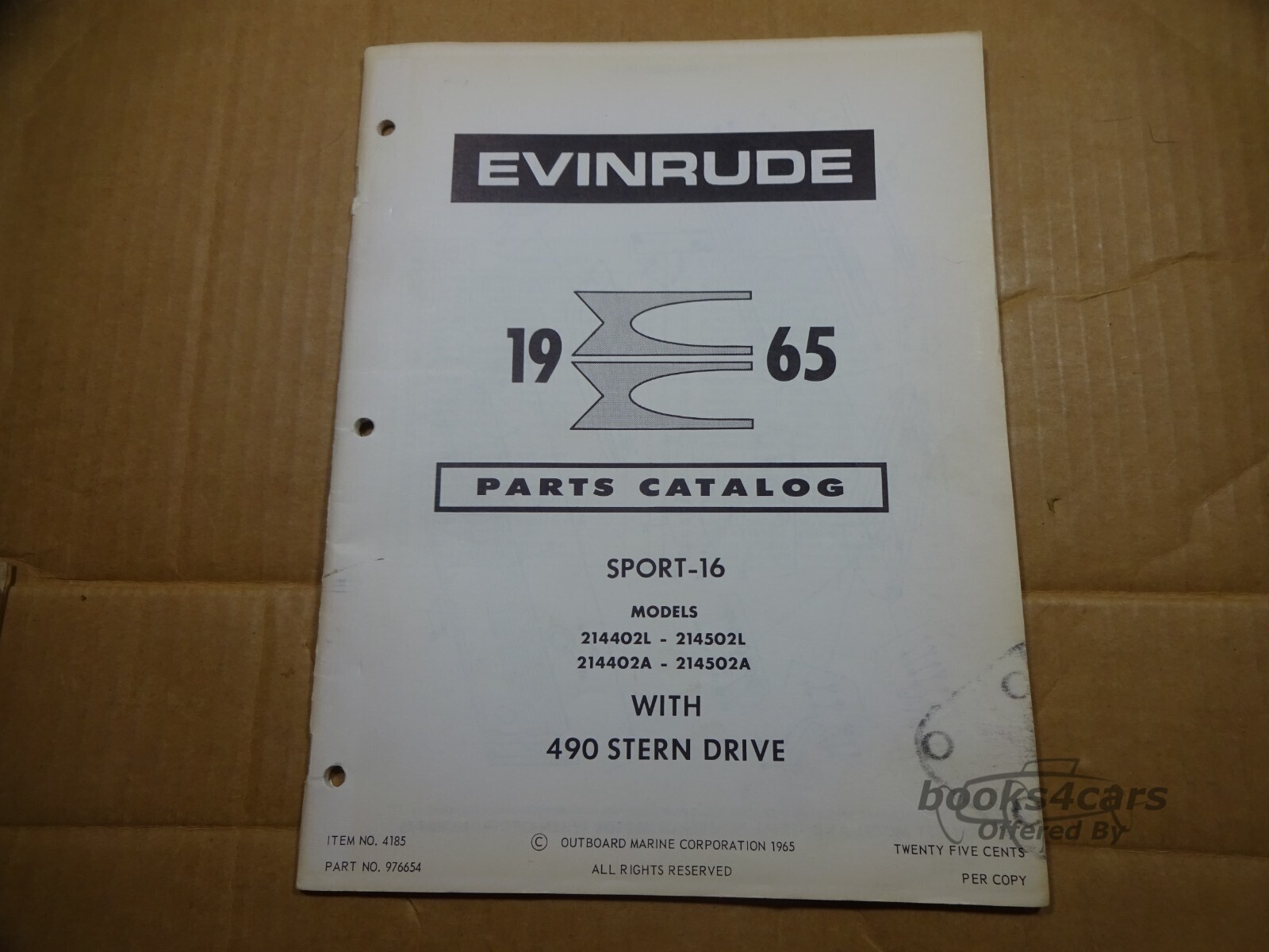view cover of 1965 Parts Catalog Manual for Sport 16 models: 214402L - 214502L, 214402A - 214502A with 490 Stern Drive by Johnson Evinrude