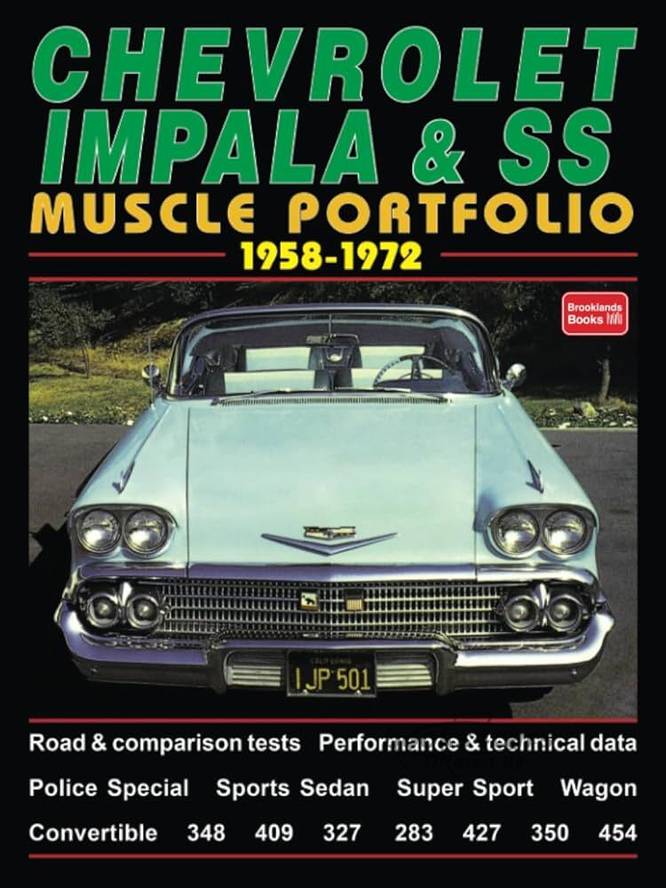 view cover of 1958-1972 Chevrolet Impala & SS muscle portfolio; 140 pg compilation of articles into book form by Brooklands