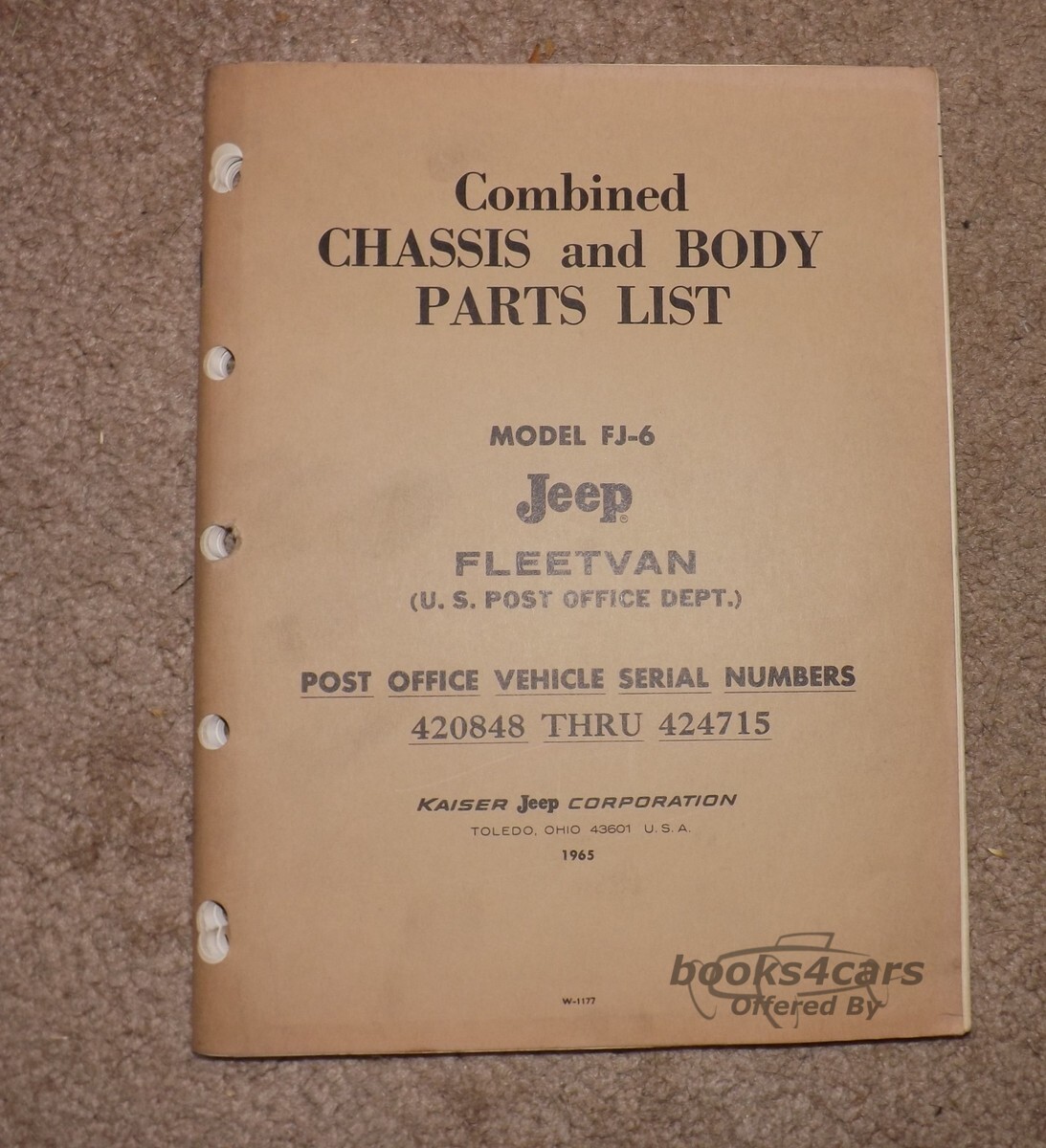 view cover of 1965 FJ-6 Parts manual for body & chassis parts for Jeep Fleetvan (postal vehicle)
