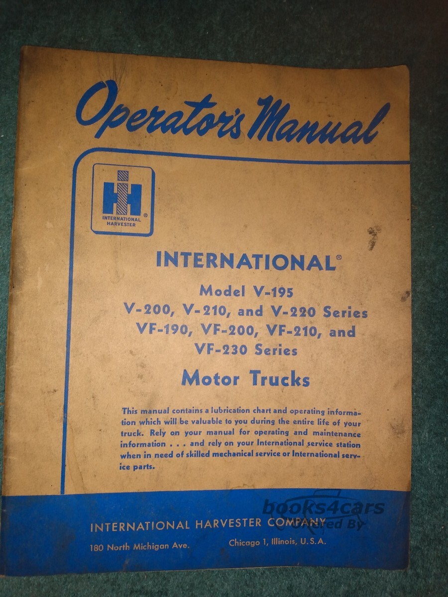 view cover of Models V-195 to V-220 and VF-195 to VF-230 Owners manual by International