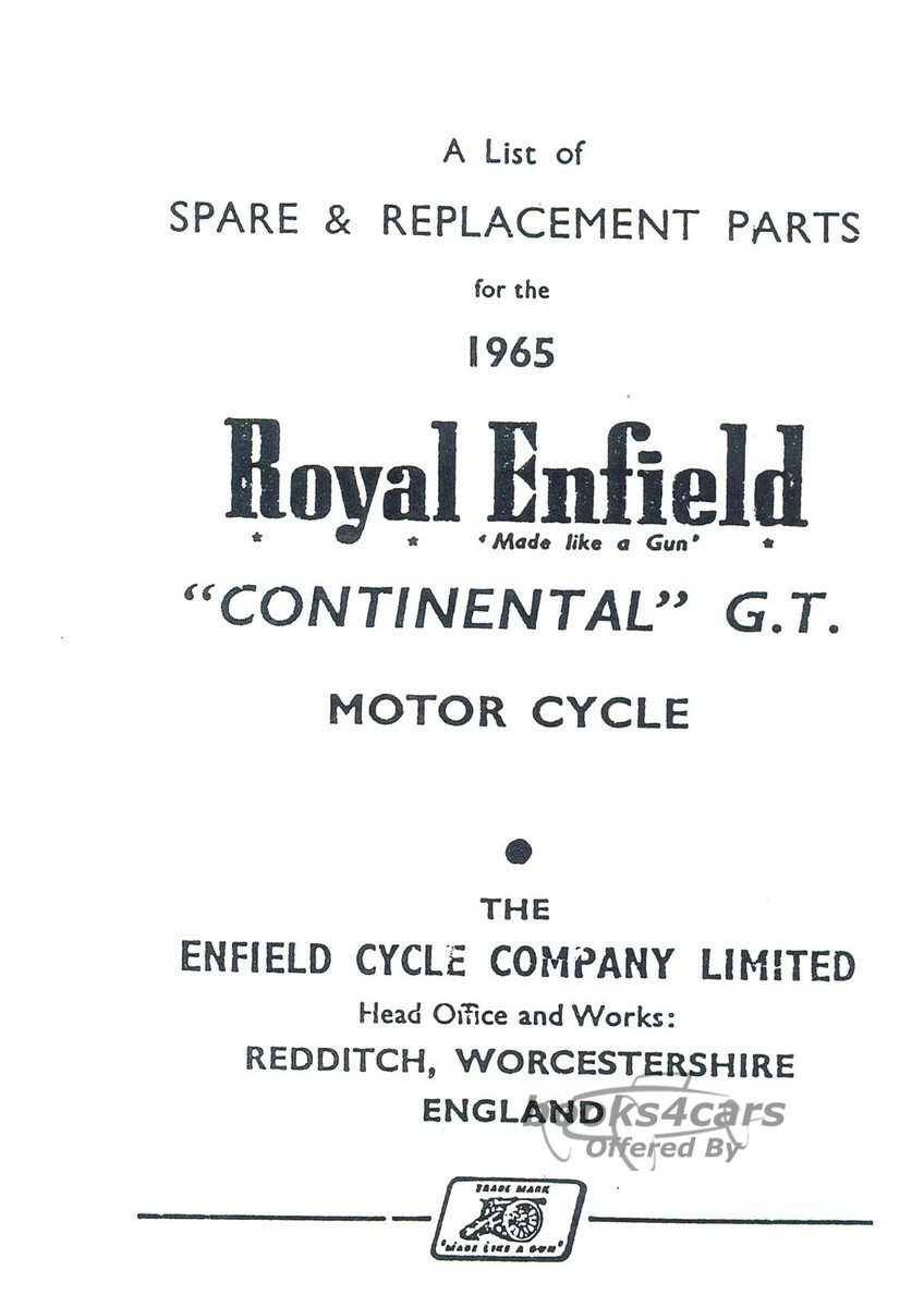 view cover of 1965 Parts Manual for Royal Enfield Continental GT 1965. 50 pages.