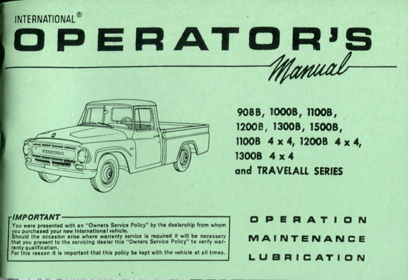 view cover of 1967 908B to 1500 truck owners manual by International for Pickup & Travelall