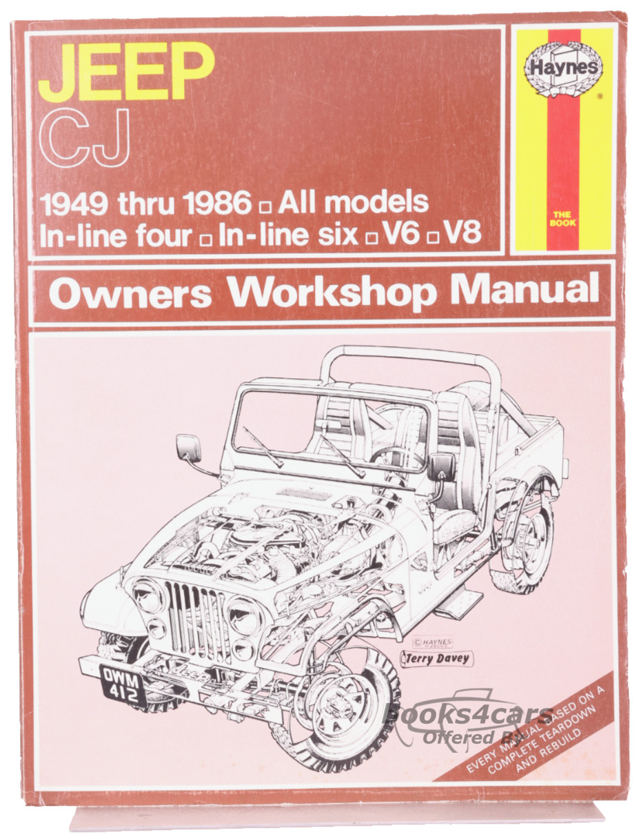 view cover of 1949-1986 CJ 2-7 manual shop service repair manual for all Jeep CJ models by Haynes inline 4 inline 6 V6 V8 engines
