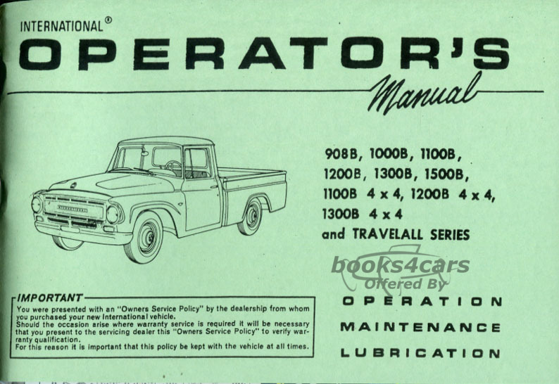 view cover of 1967 908B to 1500B Operators manual