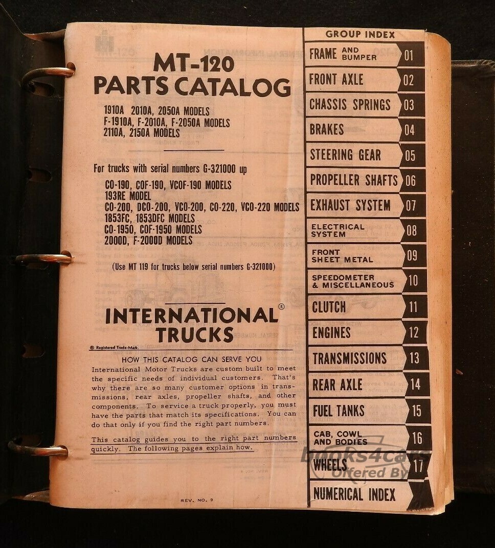 view cover of MT-120 Parts Catalog Manual by International