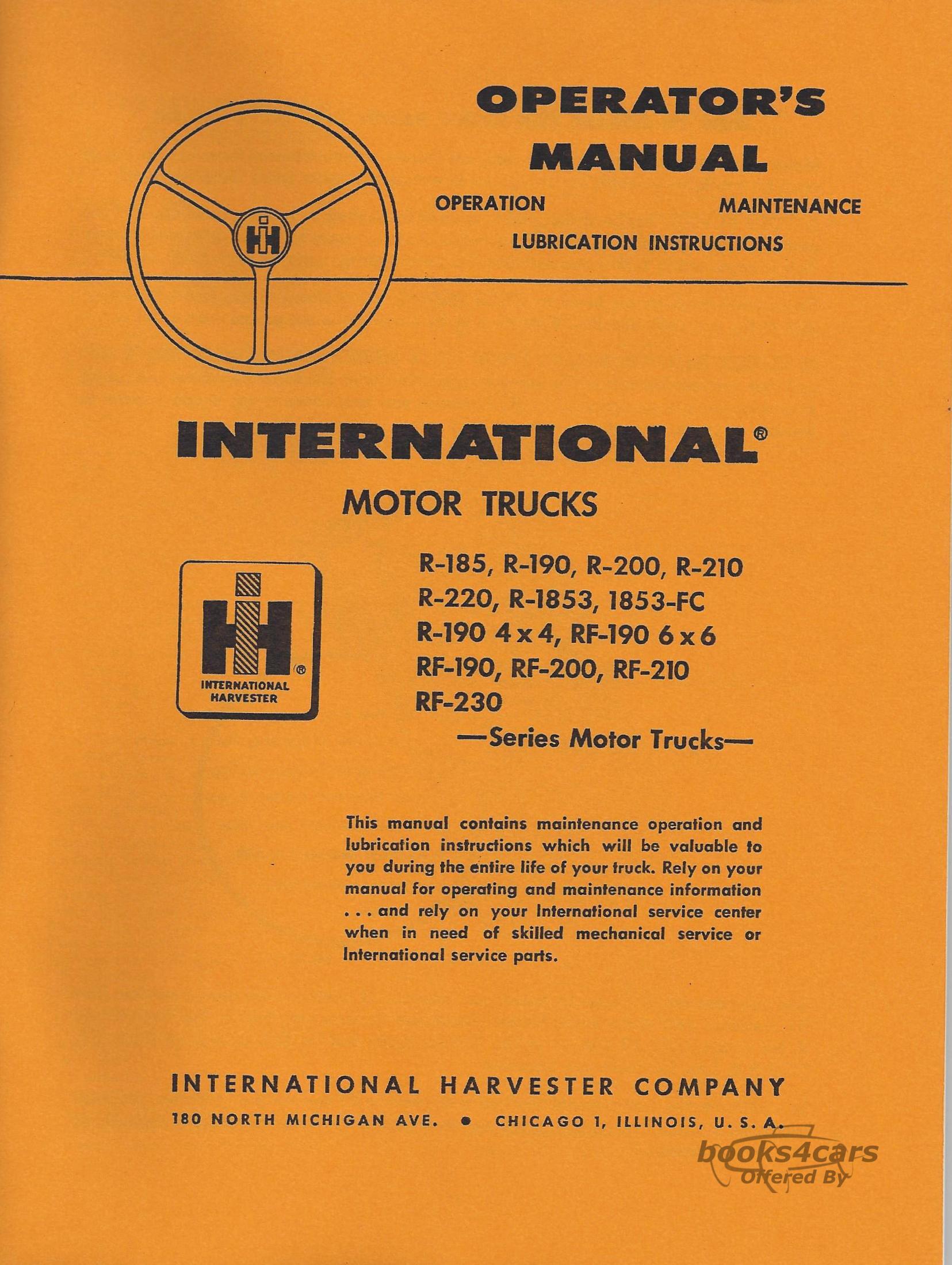 view cover of R, RF-185 to R-230 Series Owners manual by International