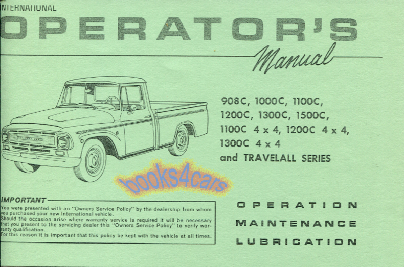 view cover of 1968 908C 1000C 1100C 1200C 1300C 1500C pickup & Travelall series Owners Manual by International