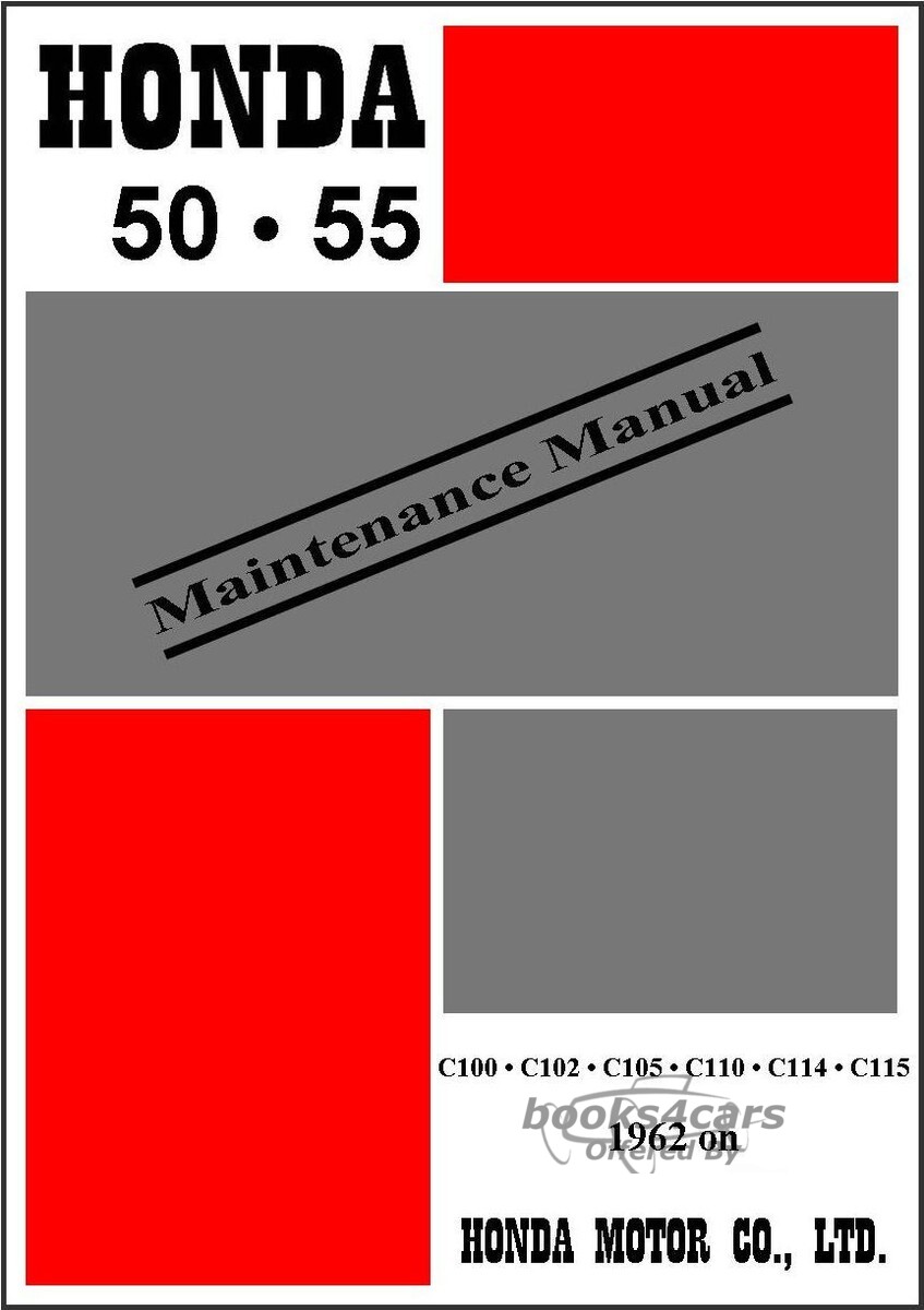 view cover of Honda 50 55 Shop Service Repair Manual by Honda Motorcycles for c100 c102 c105 c110 c114 c115 Bikes printed 1968