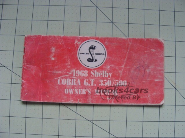 view cover of 1968 Shelby Cobra GT 350 GT500 Mustang Owners Manual by Shelby Automotive 62 pages