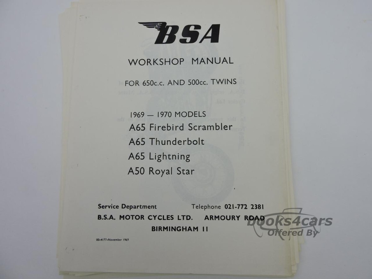view cover of Shop Service Workshop Repair Manual for BSA for A50-A65 1969-70