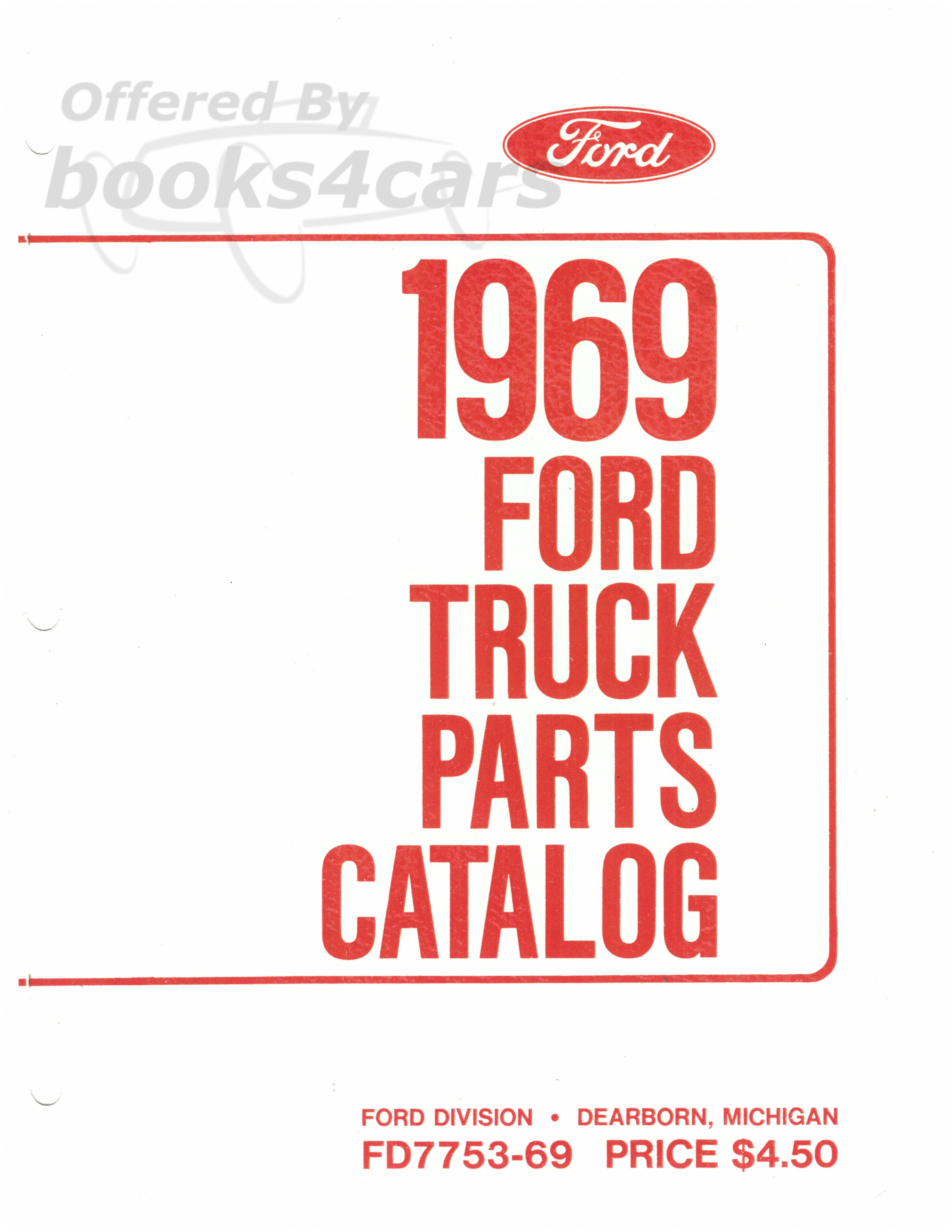 view cover of 1969 Truck Parts Catalog Manual by Ford
