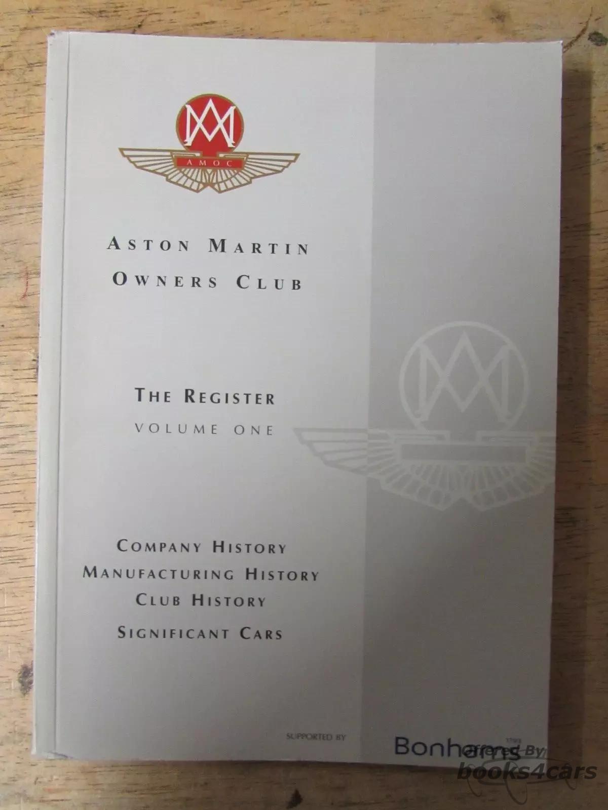 view cover of Aston Martin Owners Club Register Vol.1 includes Company History, Manufacturing History, Club History & Significant Cars