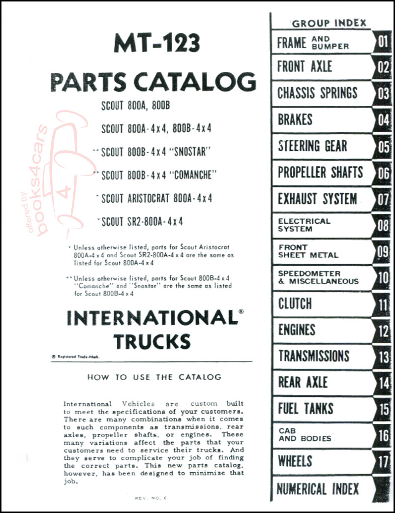 view cover of 1969-1971 Scout 800A MT-123 Parts Catalog Manual by International