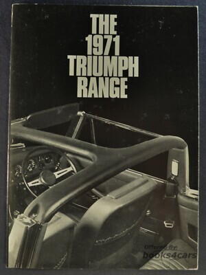 view cover of 1971 Sportscar Sales Brochure by Triumph for Spitfire Mark IV GT6 Mk III TR6 & Stag in color on 6 double sided pages