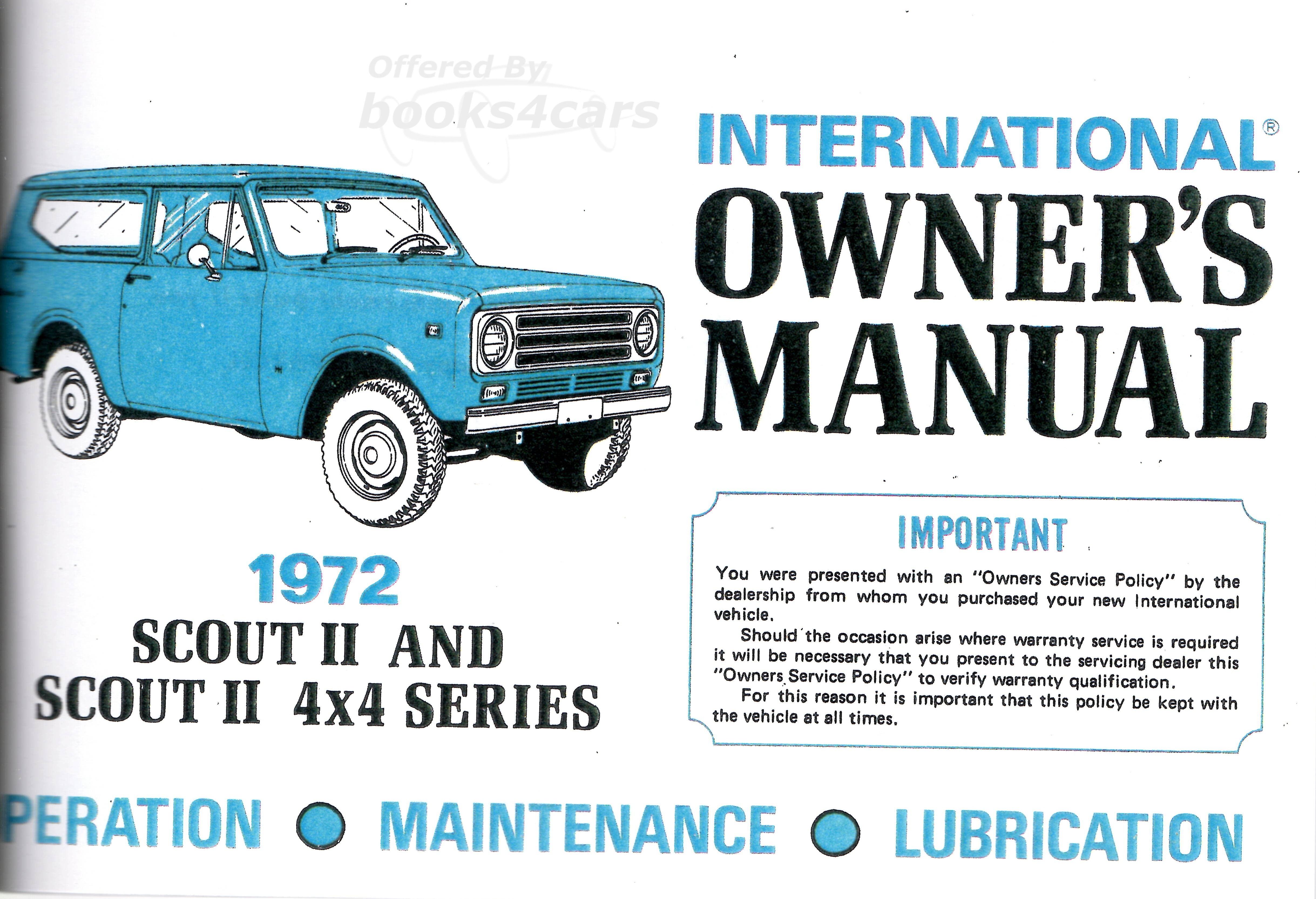 view cover of 1972 Scout II Owners Operators manual by International