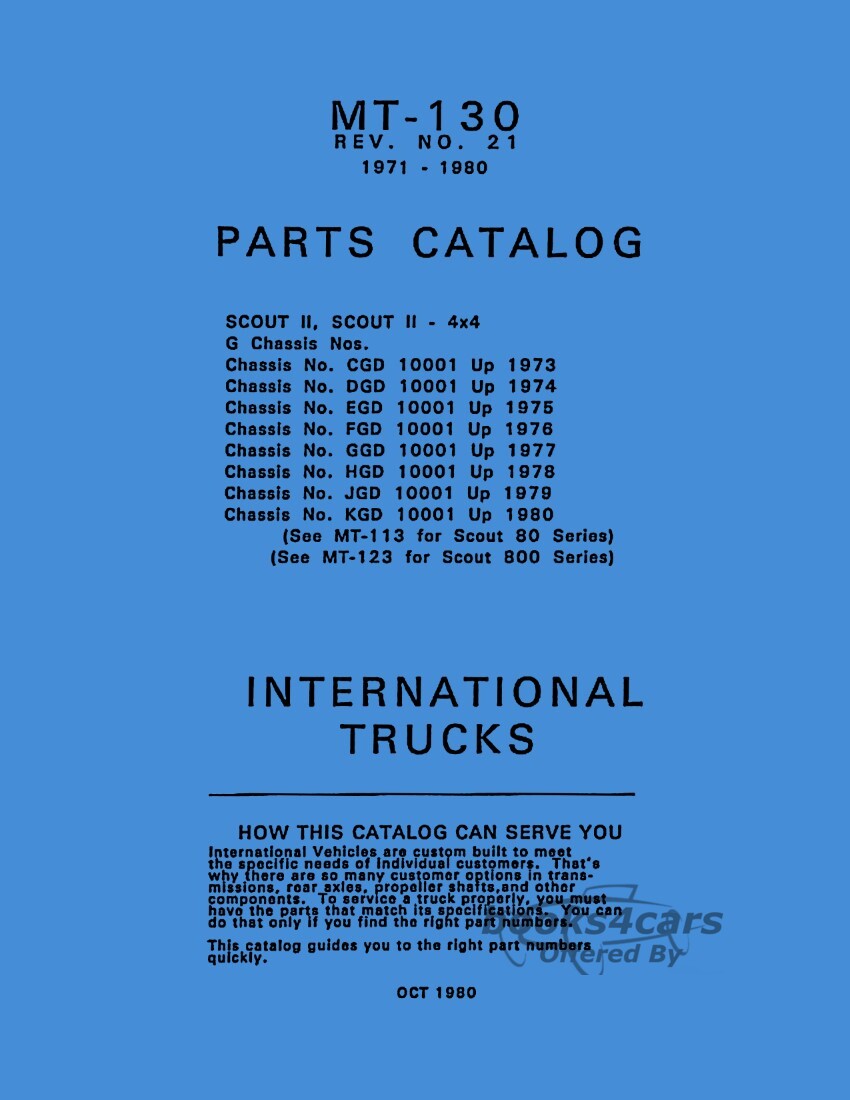 view cover of 1971-1980 Scout II Parts Manual by International