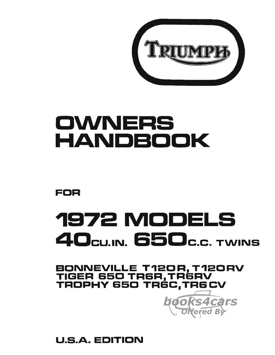 view cover of 1972 Owners Manual Handbook for 650 by Triumph Bikes