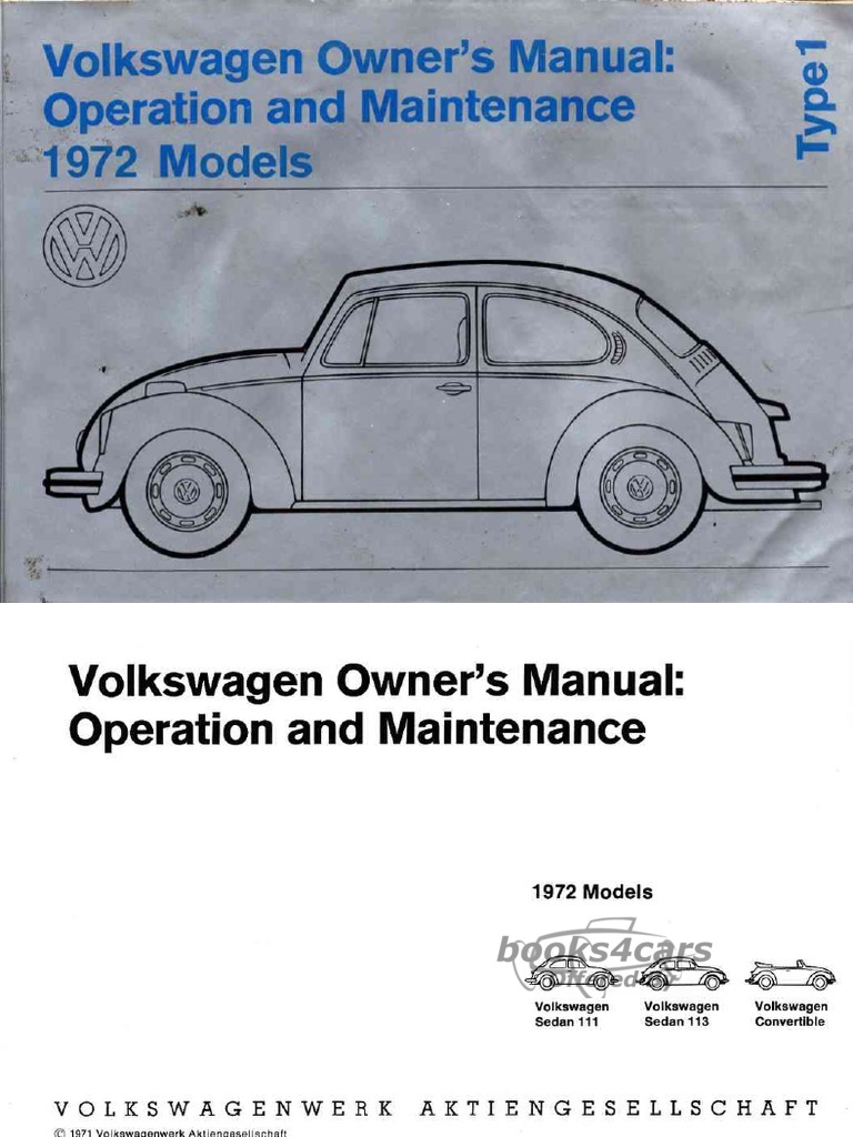 view cover of 1972 VW Beetle Owners Manual by Volkswagen