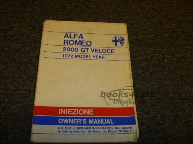 view cover of 1972 2000 GT Veloce Owners Manual by Alfa Romeo
