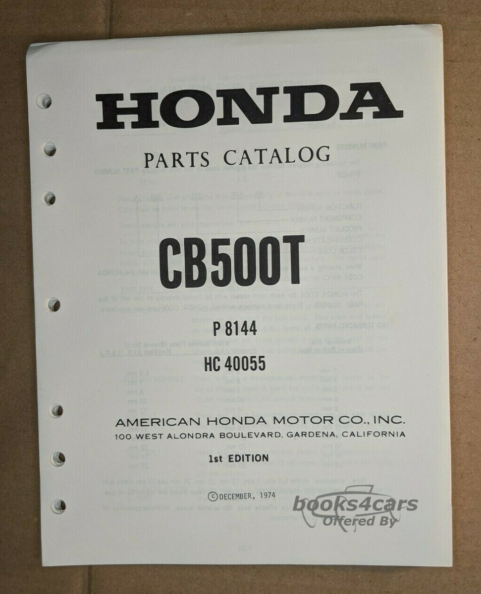 view cover of 1974 Honda CB500T Parts Manual
