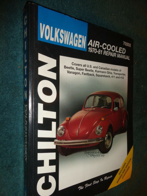 view cover of 1970-1981 VW Air-Cooled shop service repair manual covering Volkswagen Beetle Karmann Ghia Vanagon Fastback Squareback 411 412 by Chilton