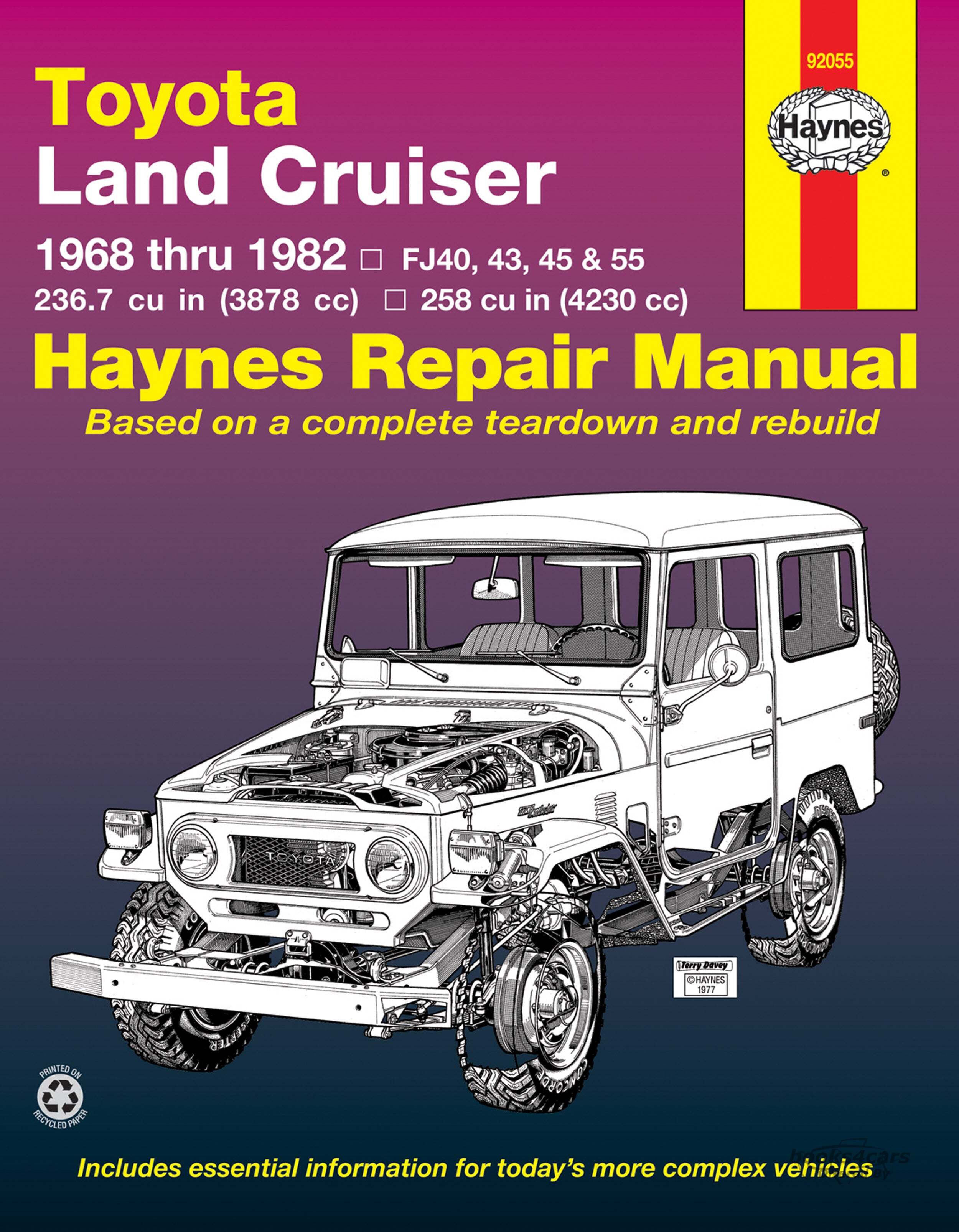 view cover of 1968-1982 Toyota Land Cruiser shop service repair manual by Haynes FJ40 43 45 55 3878cc 4230c gas petrol engines