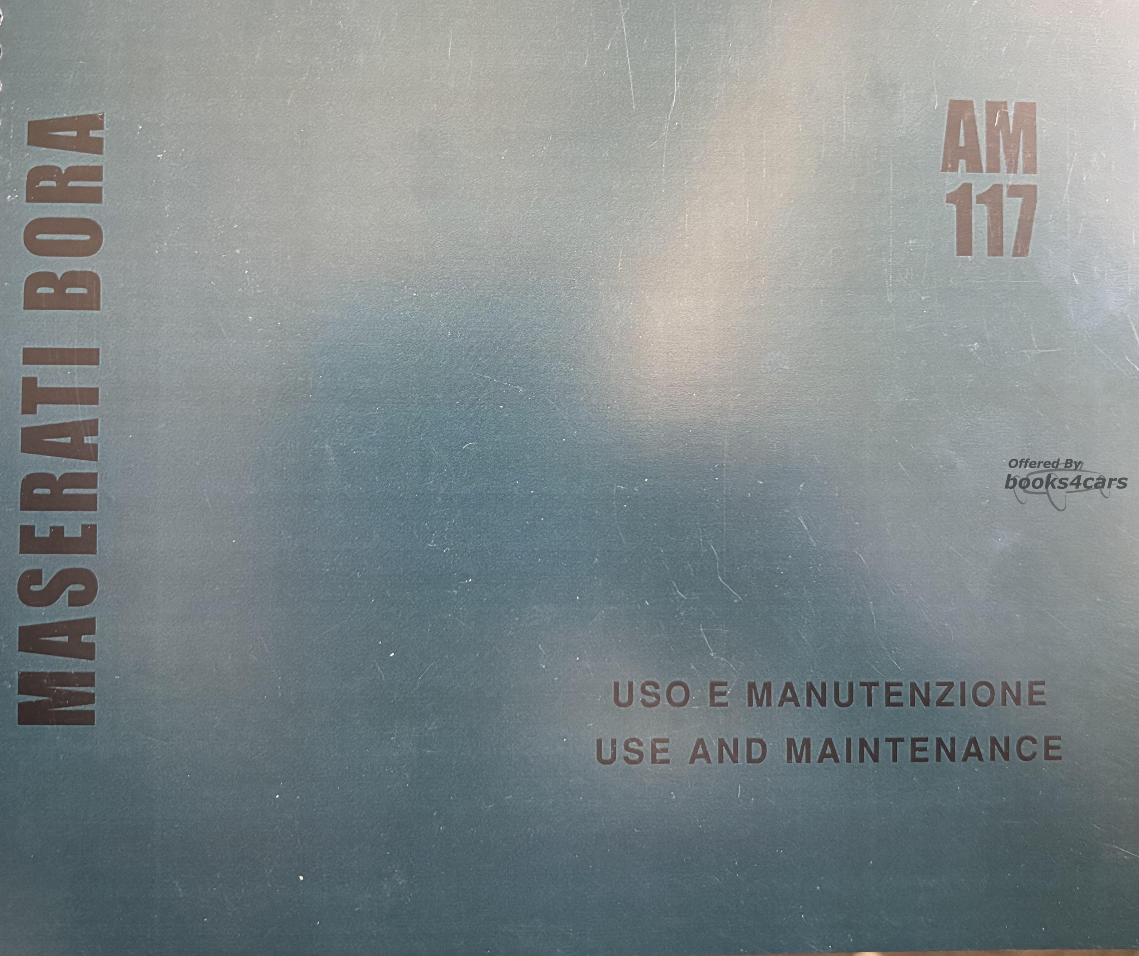 view cover of Bora owners use & maintenance manual by Maserati in english & italian