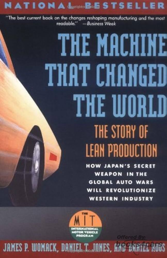 view cover of The Machine that Changed the World, the story of lean production. by: James Womack, Daniel Jones, & Daniel Roos.