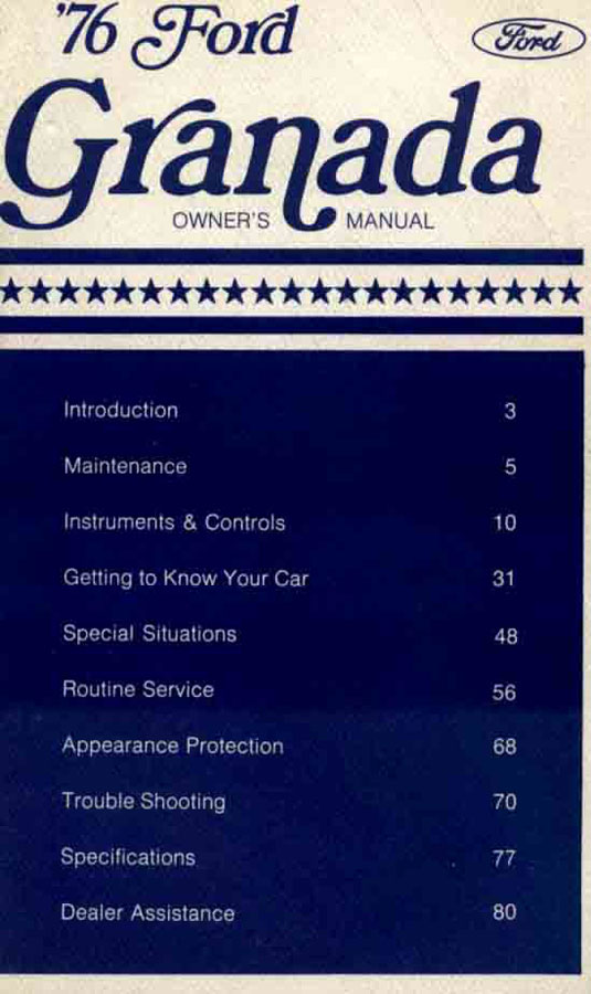 view cover of 1976 Granada Owners manual by Ford