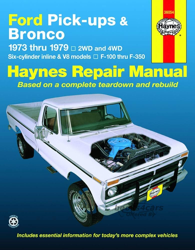view cover of 1973-1979 Ford Pickup truck shop service repair manual by Haynes covering F100 F150 F250 F350 Inc Bronco with 6 & 8 cyl. engines