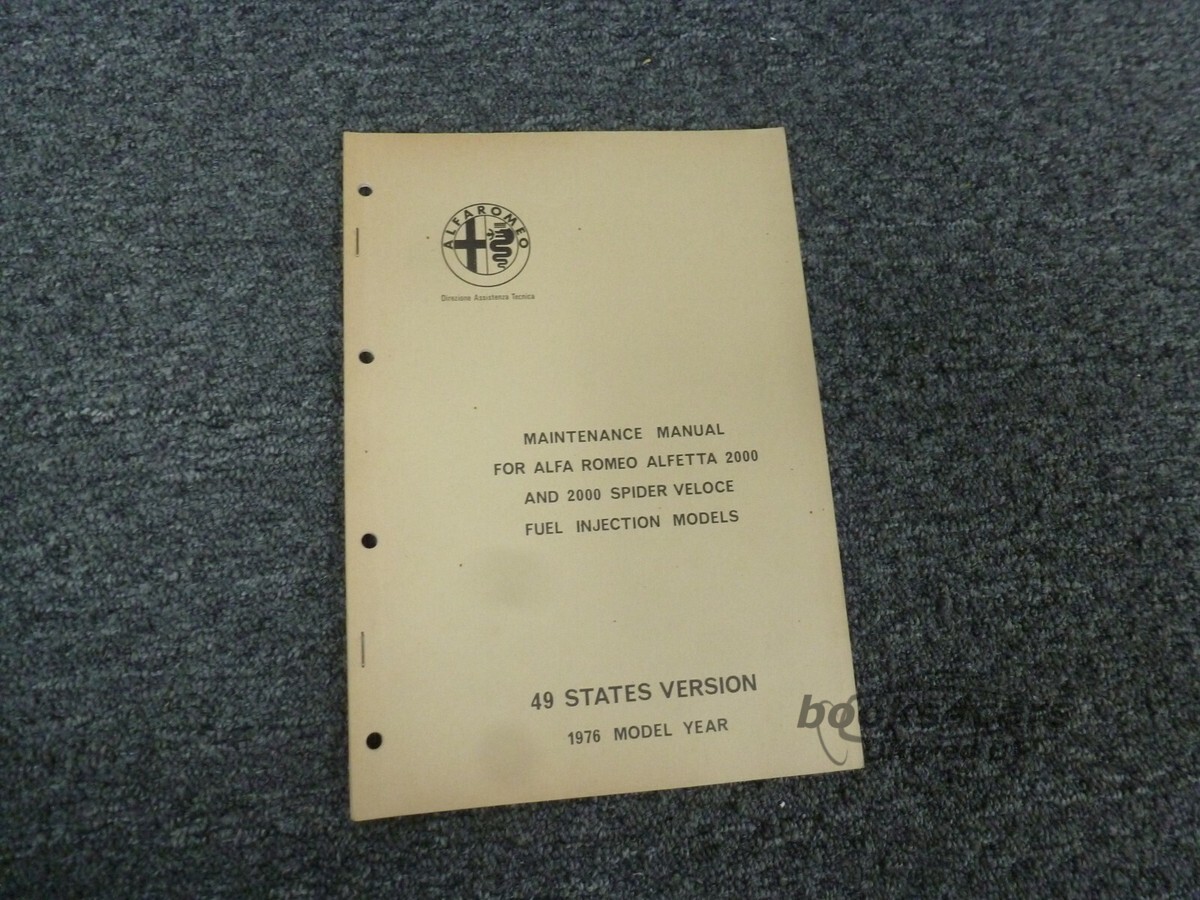 view cover of 1976 Alfa Romeo Maintenance Manual for Alfetta 2000 and 2000 Spider fuel injection models (49 States Version).