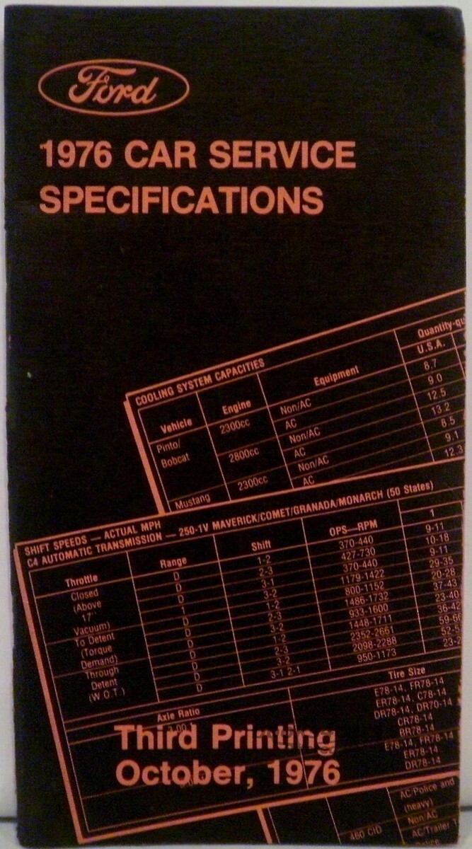 view cover of 1976 Car Service Specifications Manual by Ford