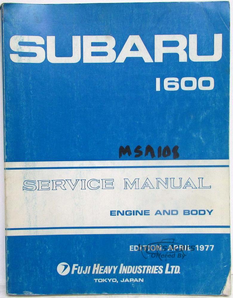 view cover of 1977 1600 shop Service repair manual by Subaru
