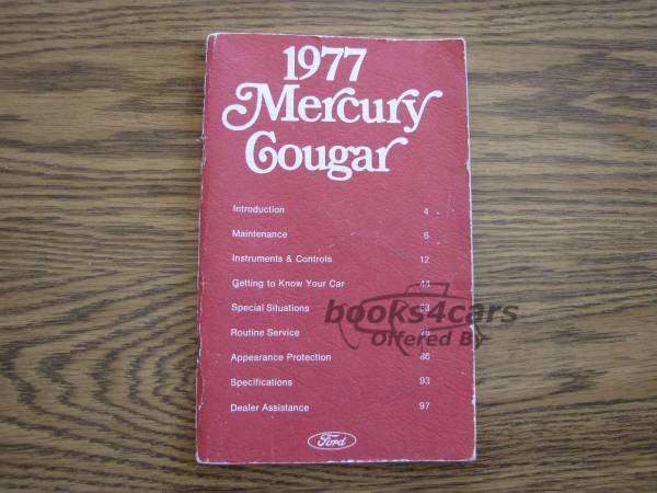view cover of 1977 Cougar Owners Manual by Mercury