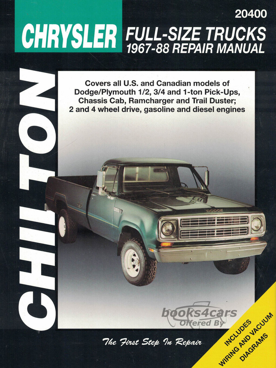 view cover of 1967-1988 Shop Service Repair manual for 2WD & 4WD Dodge & Plymouth trucks by Chilton