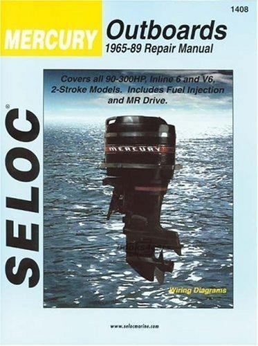 view cover of 1965-1989 Mercury Outboards 6 Cyl Covers all 90-300 Hp in line 6 and V6 2 stroke models including fuel injected units. Also includes MR drive information Maintenance and Repair Manuals 640 pgs