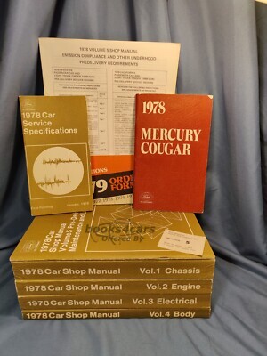 view cover of 1978 5-vol Shop Service Repair Manual set for all Ford Mercury & Lincoln '78 car models incl Pinto Bobcat Mustang Granada Monarch Versailles LTD II Fairmont Cougar Thunderbird Custom 500 LTD Wagon Marquis Grand Brougham Continental Mark V Zephyr...