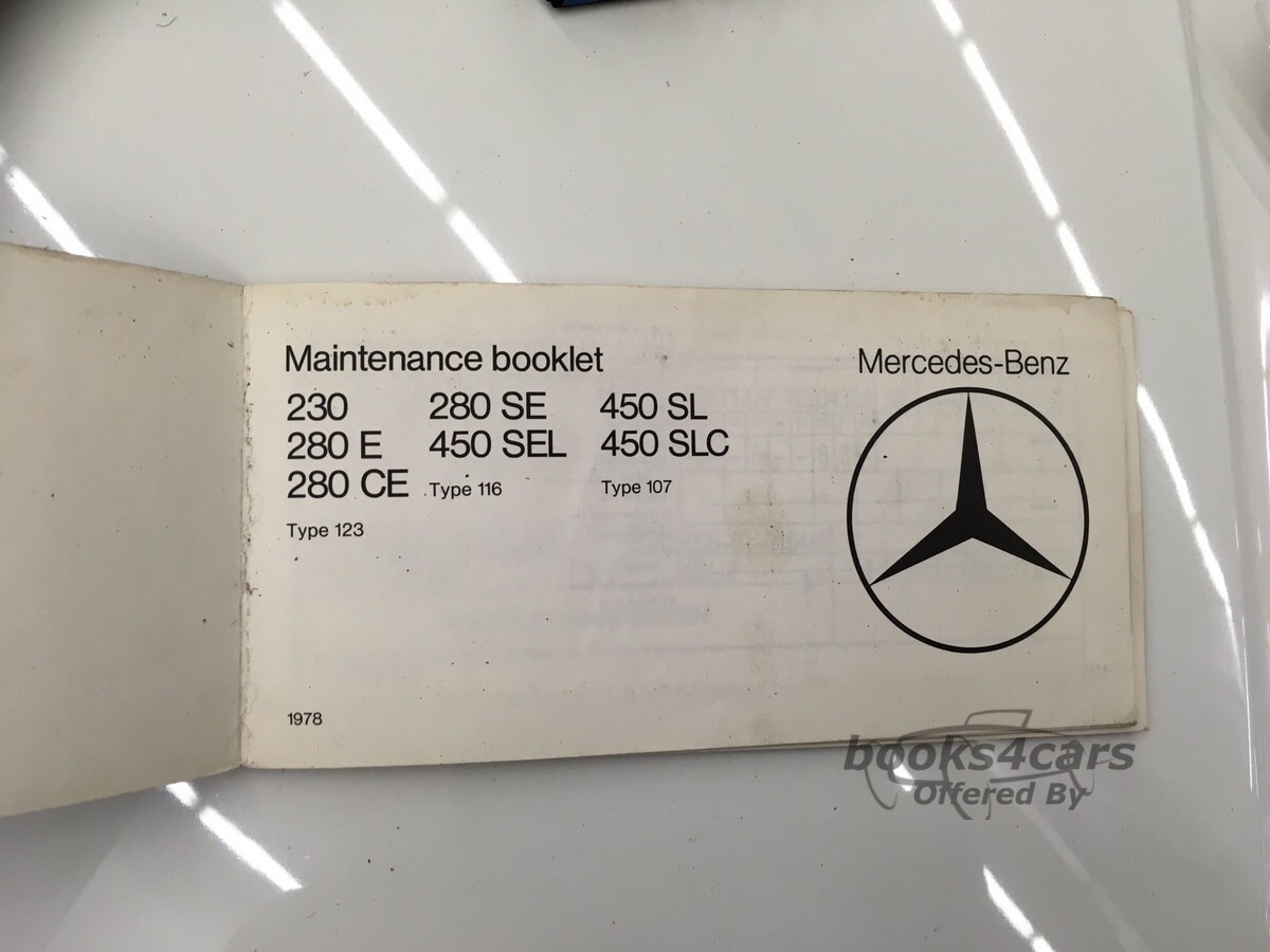 view cover of 1978 Mercedes Maintenance Booklet for the 230 280E 280SE 280CE 450SEL 450SL 450SLC