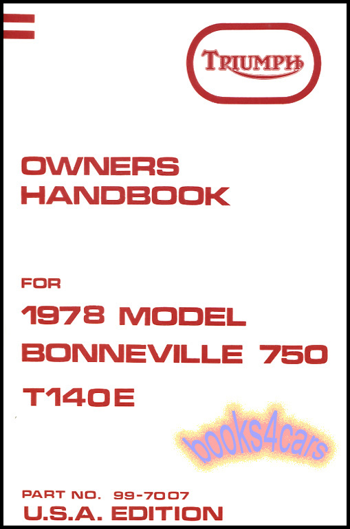 view cover of Owners Manual Handbook 750 US 1978 by Triumph