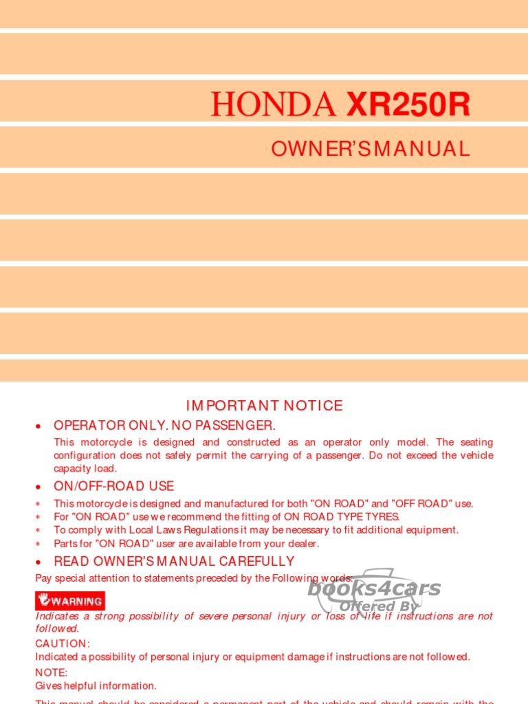 view cover of 1978 Honda XR250S Owners Instruction Manual Handbook - 99 pages