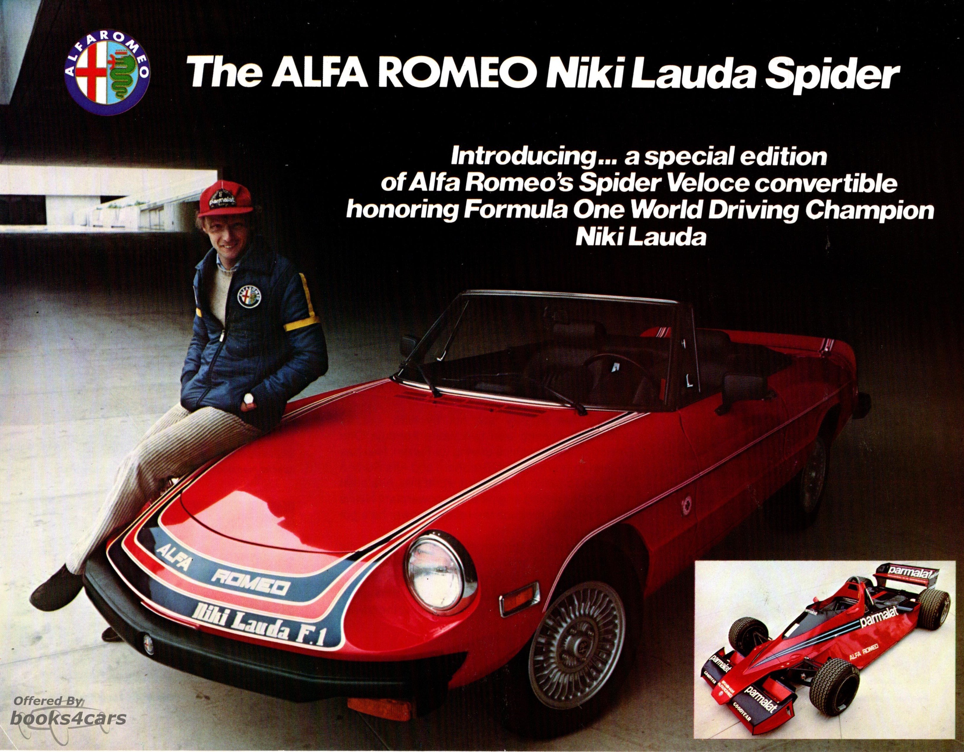view cover of 1978 Alfa Romeo Niki Lauda Spider Sales Brochure Introduction 2 sided 11