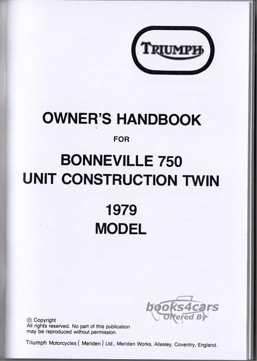 view cover of 1979 Bonneville 750 Owners Manual by Triumph