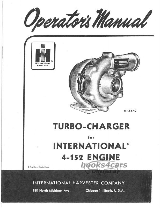 view cover of Operators manual and sales bulletin for 4-152 Turbo engine