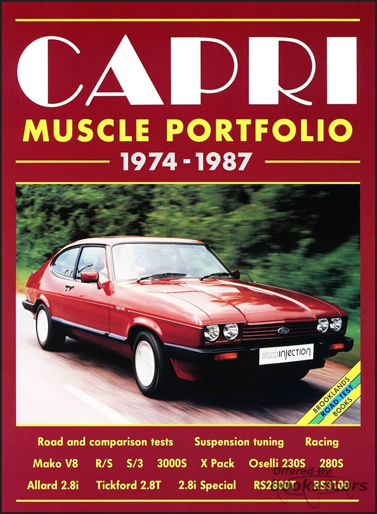 view cover of 1974-1987 Capri Muscle Portfolio, 140 pgs of articles about British Ford muscle car, compiled by Brooklands