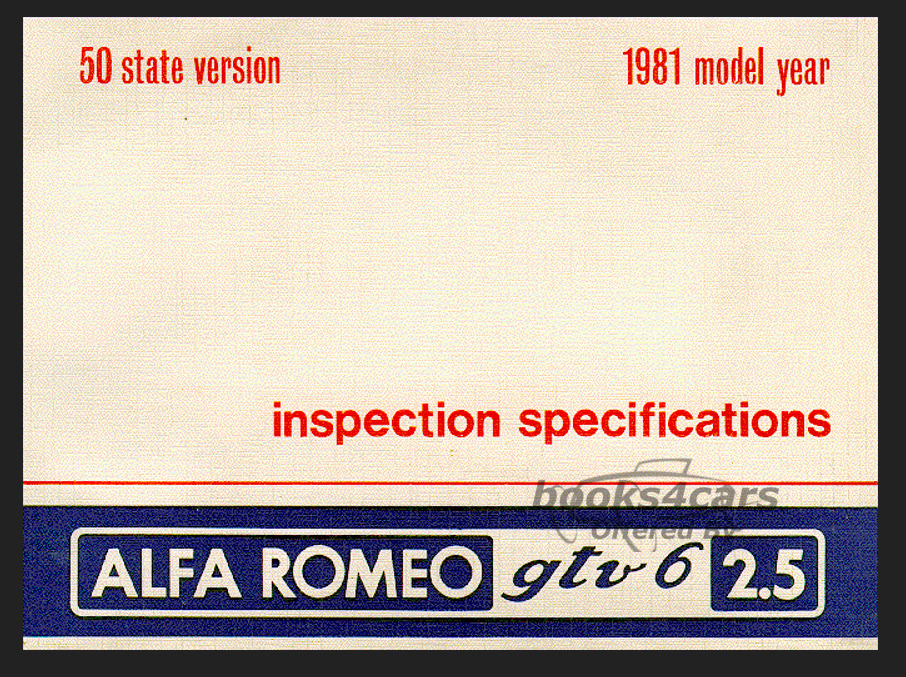 view cover of GTV6 Inspections Specification Manual by Alfa Romeo GTV 6 V6 GTV-6