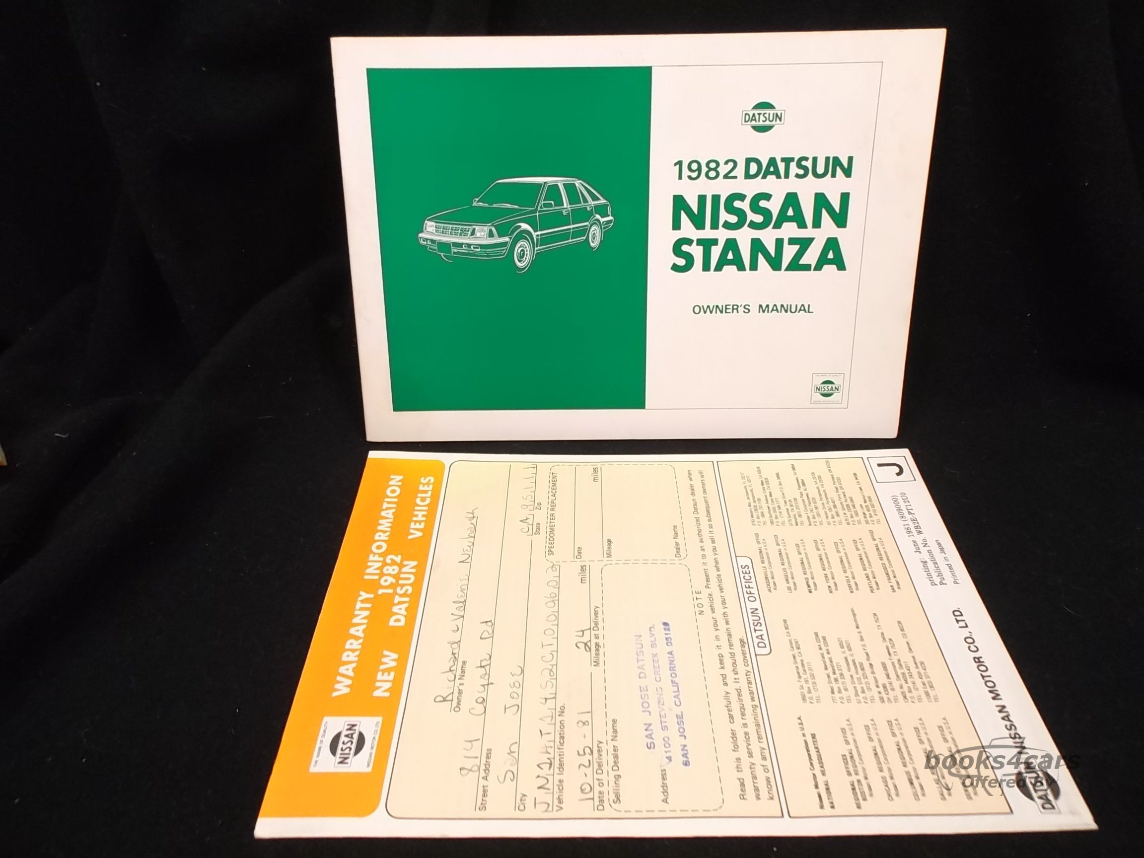view cover of 1982 Stanza Owners Manual by Nissan, 100 pages.