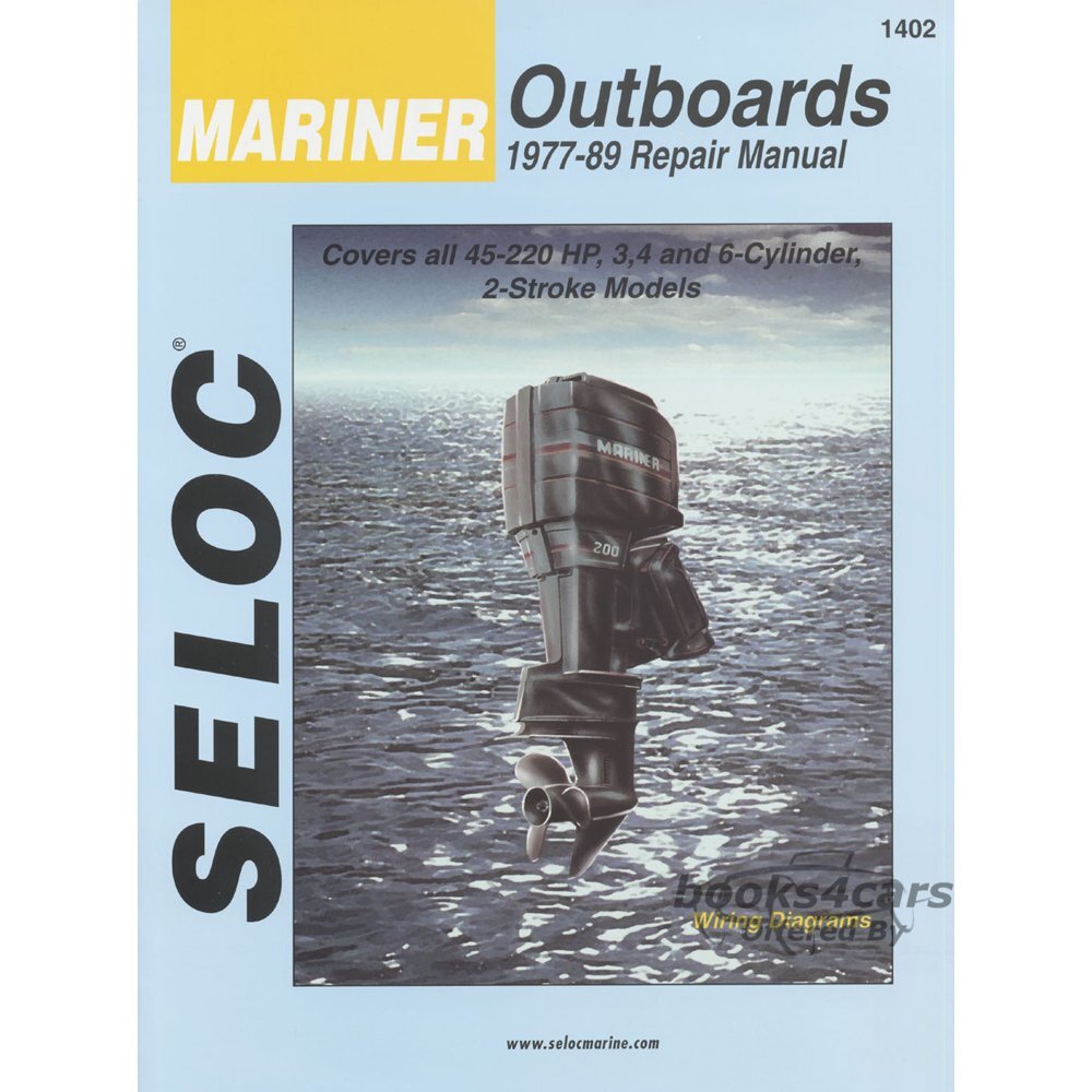 view cover of 1977-1989 Mariner Outboards 3 4 and 6 Cyl Covers all 3 and 4 cylinder in line 6 and V6 2 stroke moels, including fuel injected units. Maintenance and Repairs Manuals