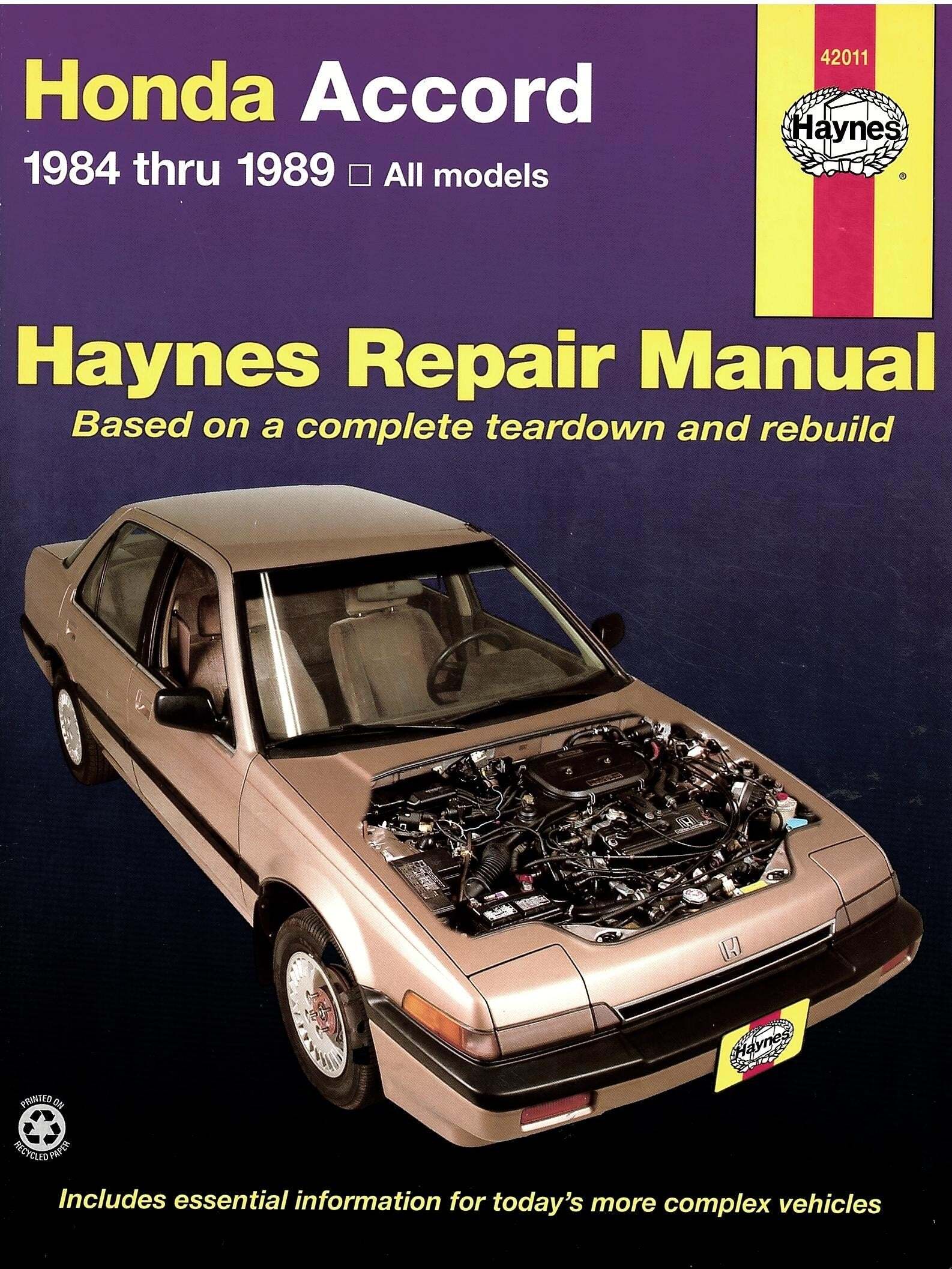 view cover of 1984-1989 Accord complete repair manual for all models of Honda Accord 84-89 by Haynes