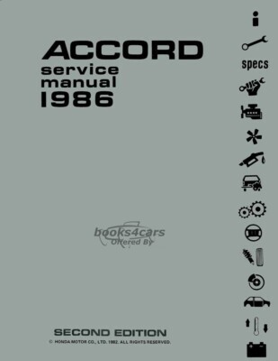 view cover of 1986 Shop Service Repair Manual by Honda for Accord