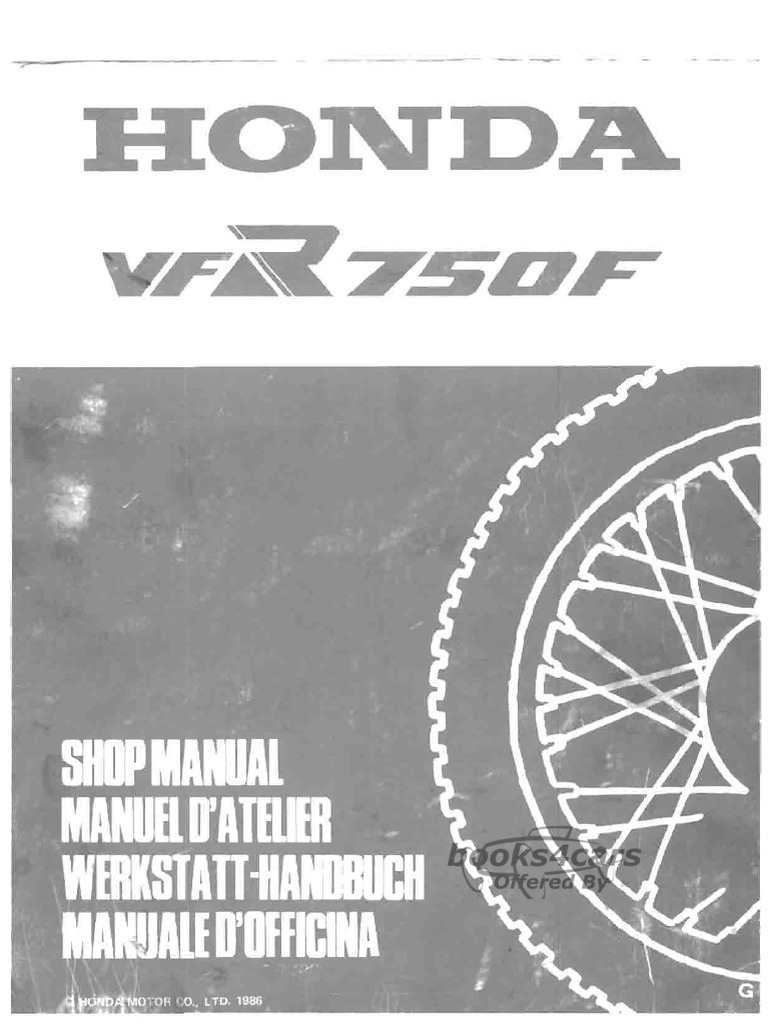 view cover of 1986 Honda VFR750F Shop Service Repair Manual - 500 pages